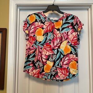 crown & ivy Colorful Floral Ruffle Blouse